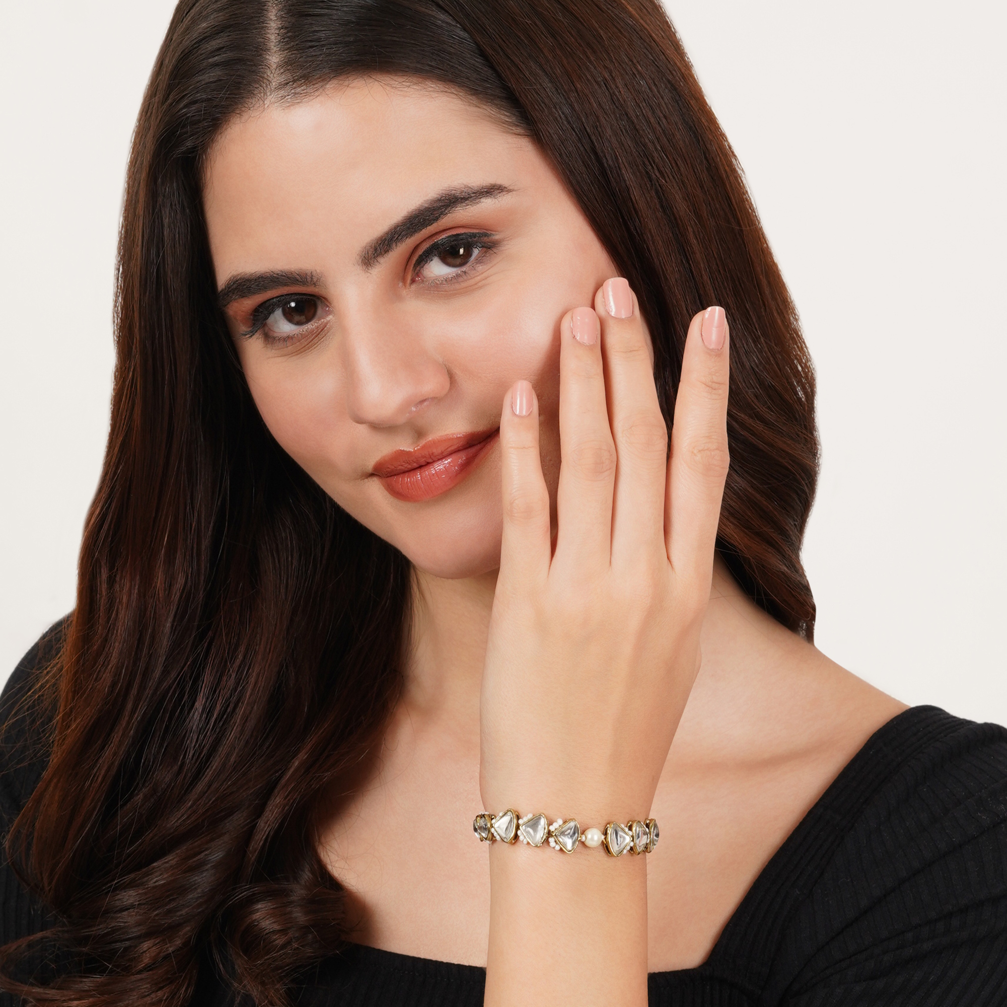 Golden Triangle Kundan & White Pearl Adjustable Bracelet