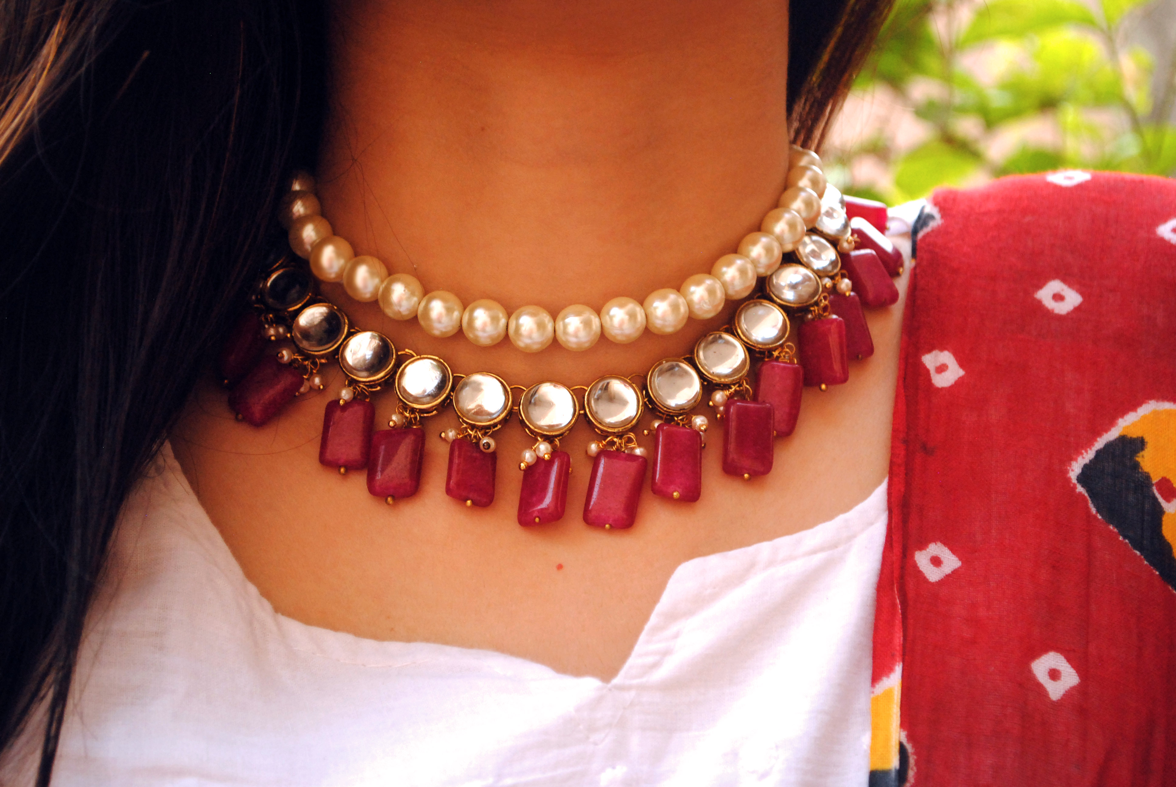 Semi Precious Red Stone & Kundan Necklace