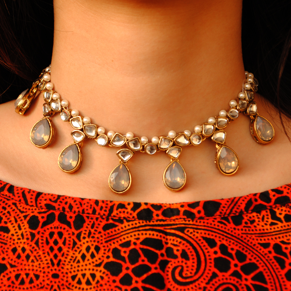 Grey Crystal Kundan Necklace