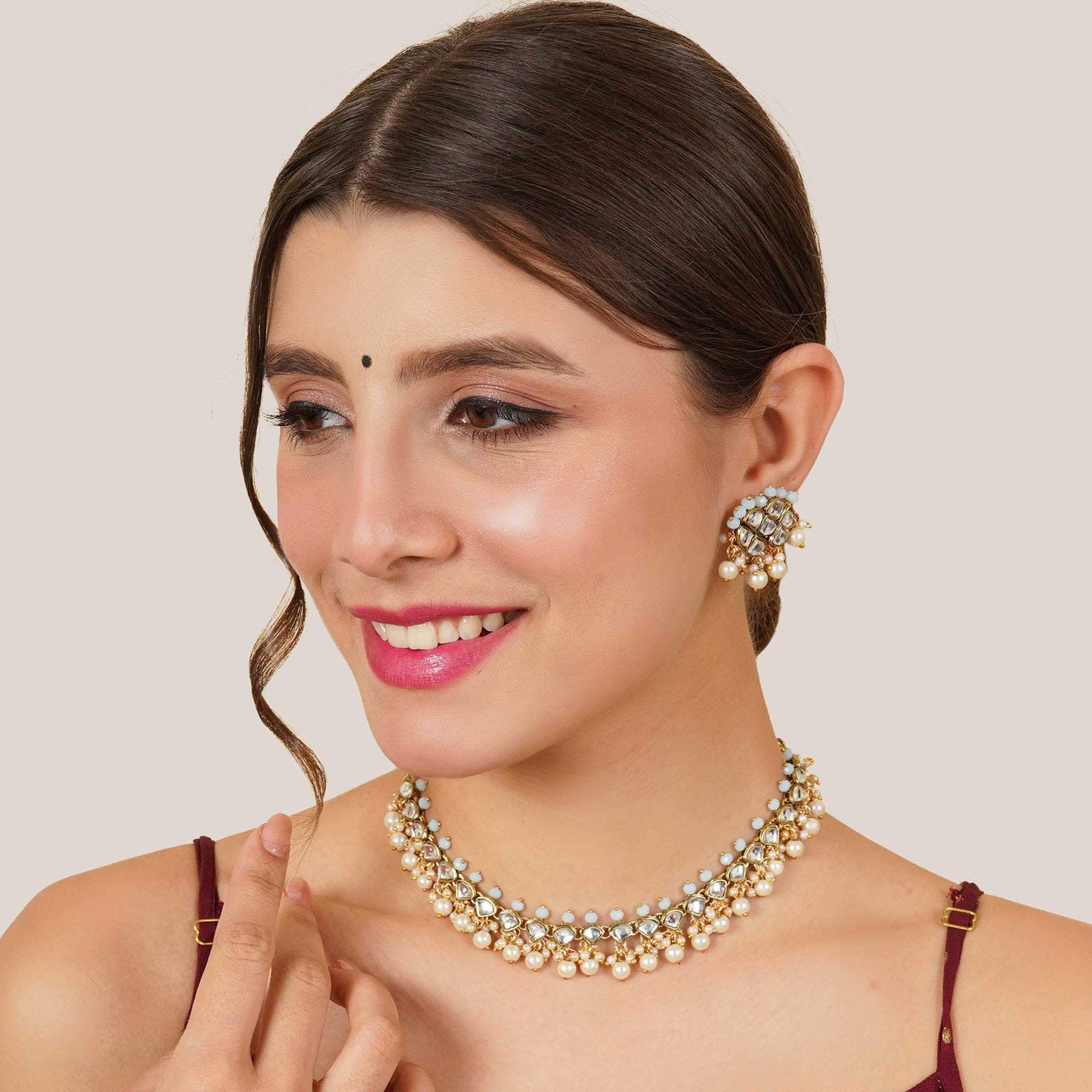 Light Blue Maharani Haar Necklace Set