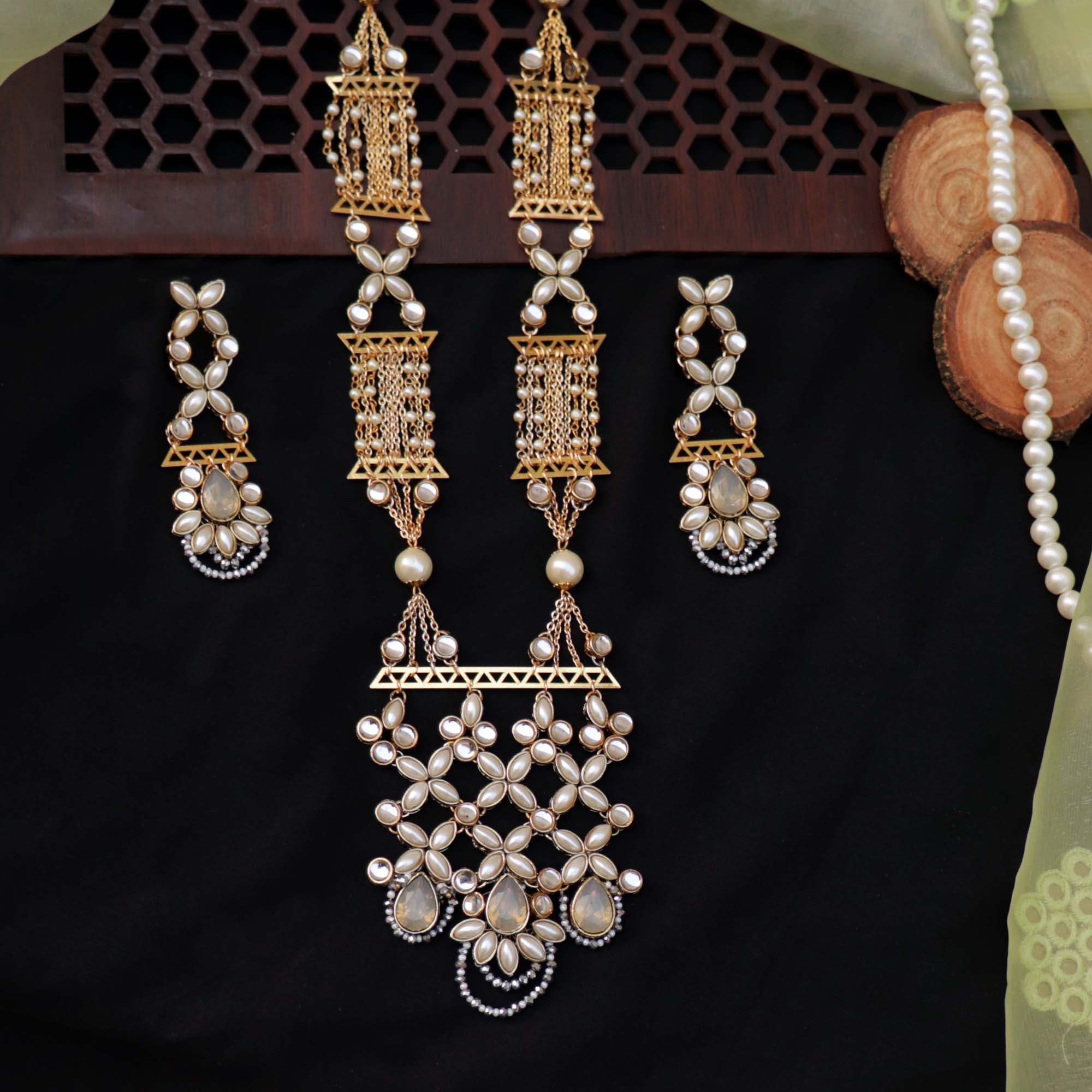 Multicoloured Celestial Kundan Long Necklace Set