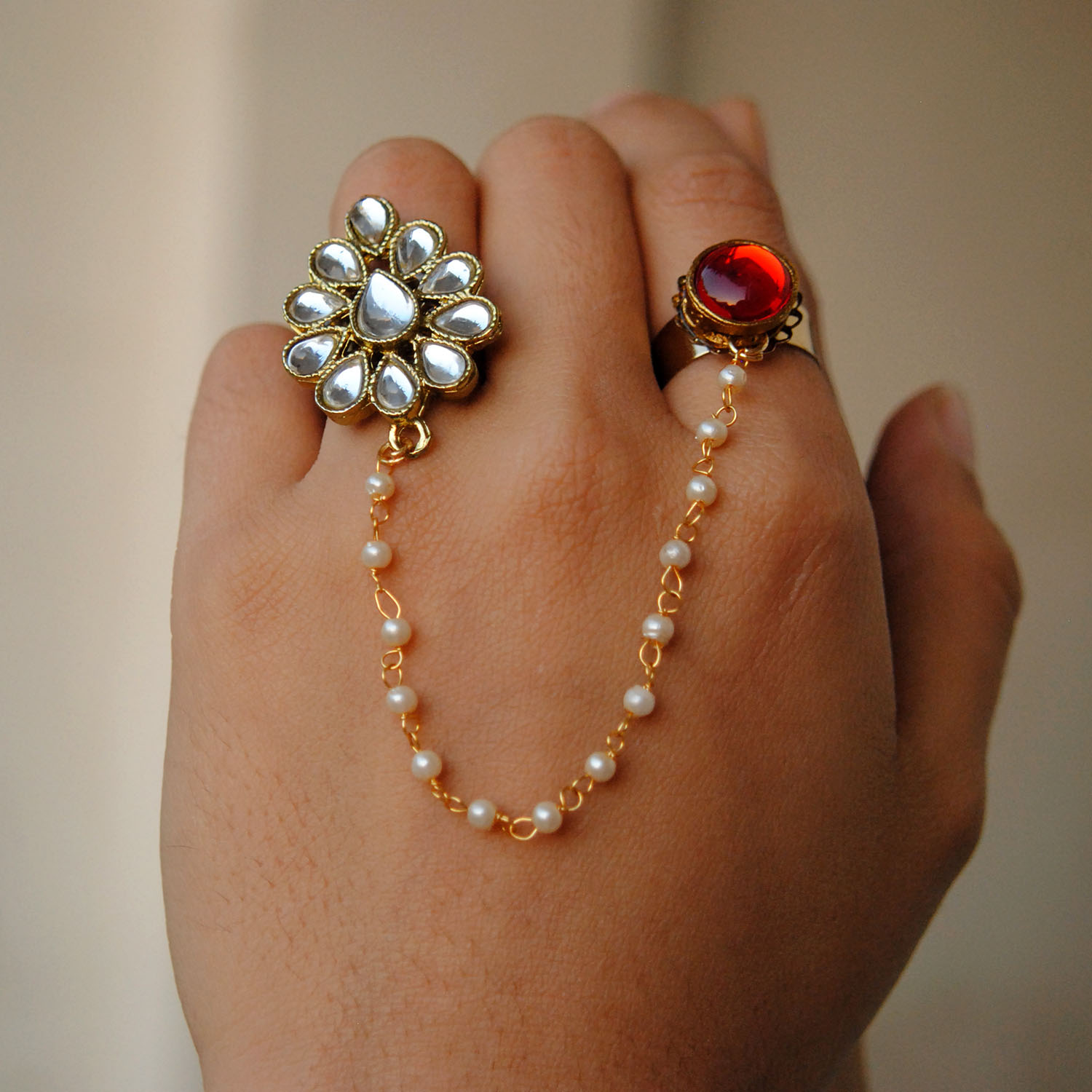 Red Round Dynamic Duo Two Finger Ring