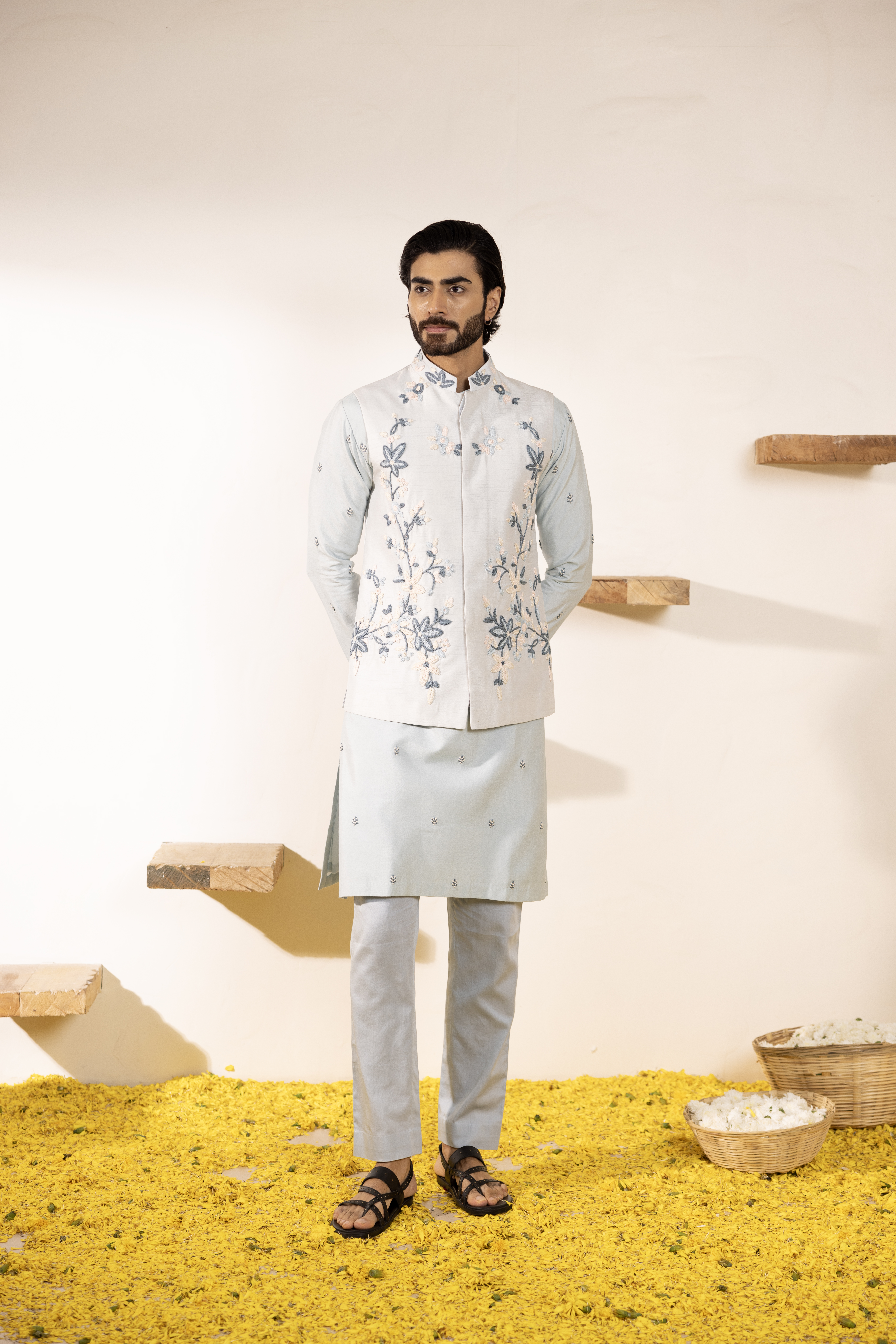 Powder Blue Waist Coat Set