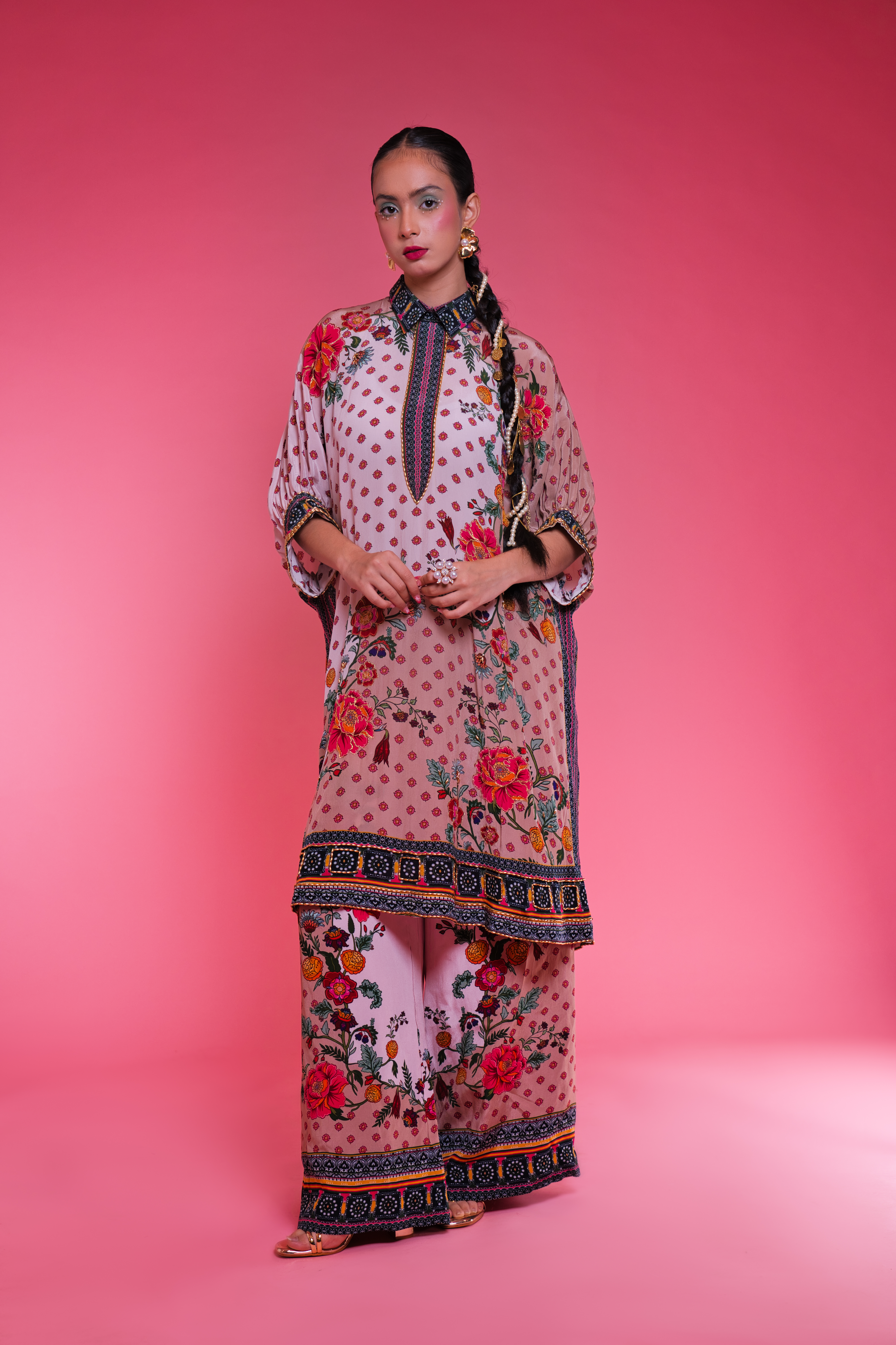 Gulaabi Phool Coord with Long Shirt