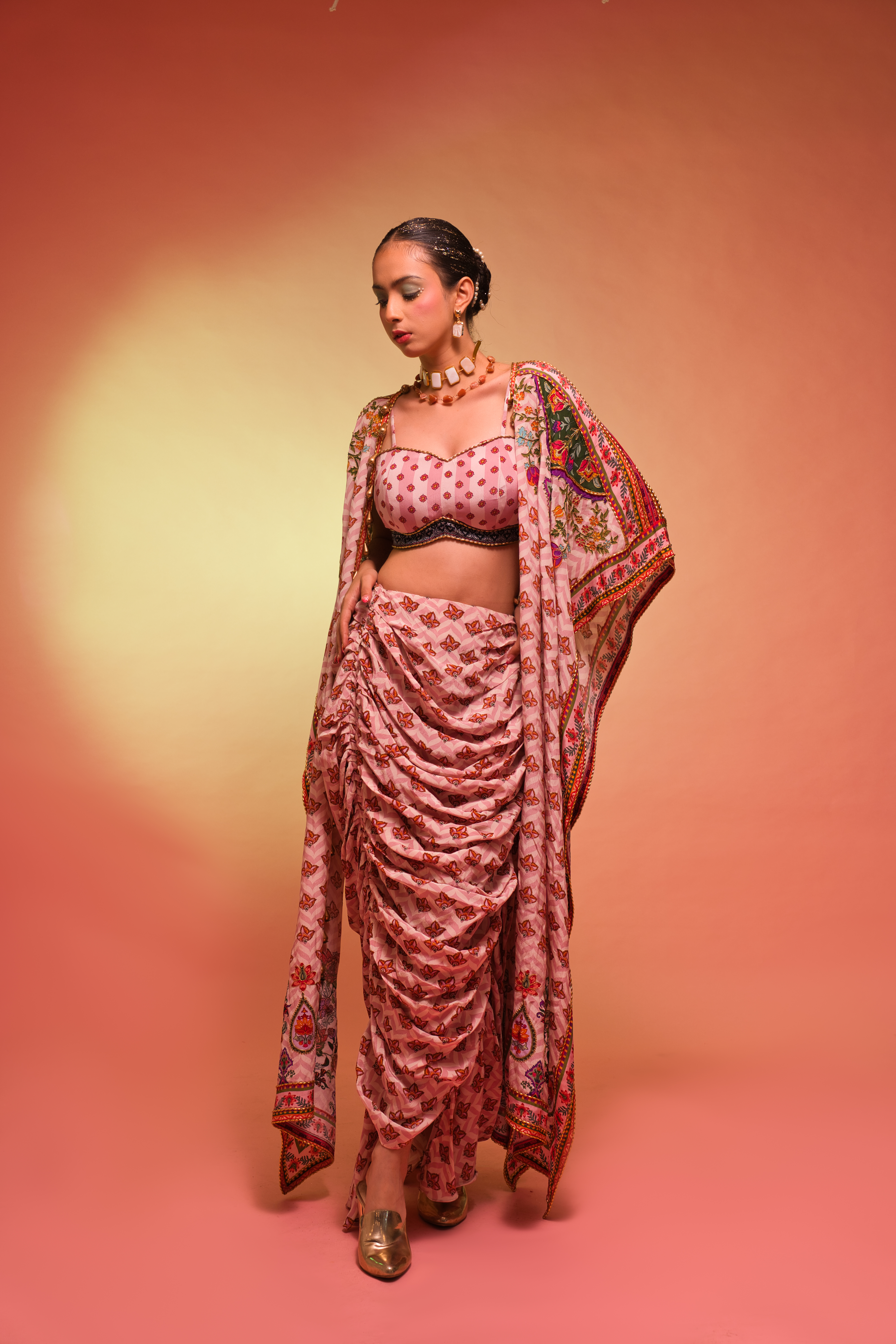 Abhushan Draped Set with Cape