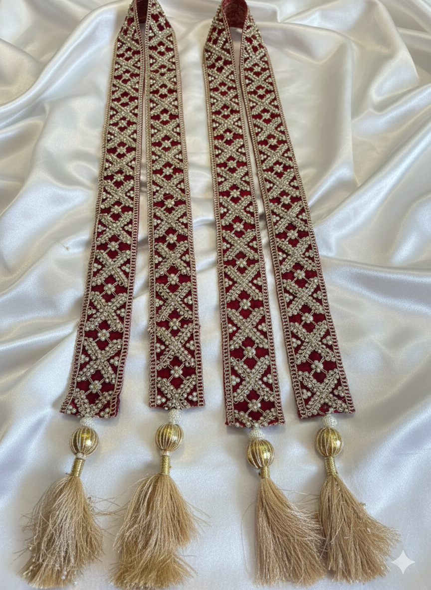 Red Pearl-Embellished Swagat Single Dupatta