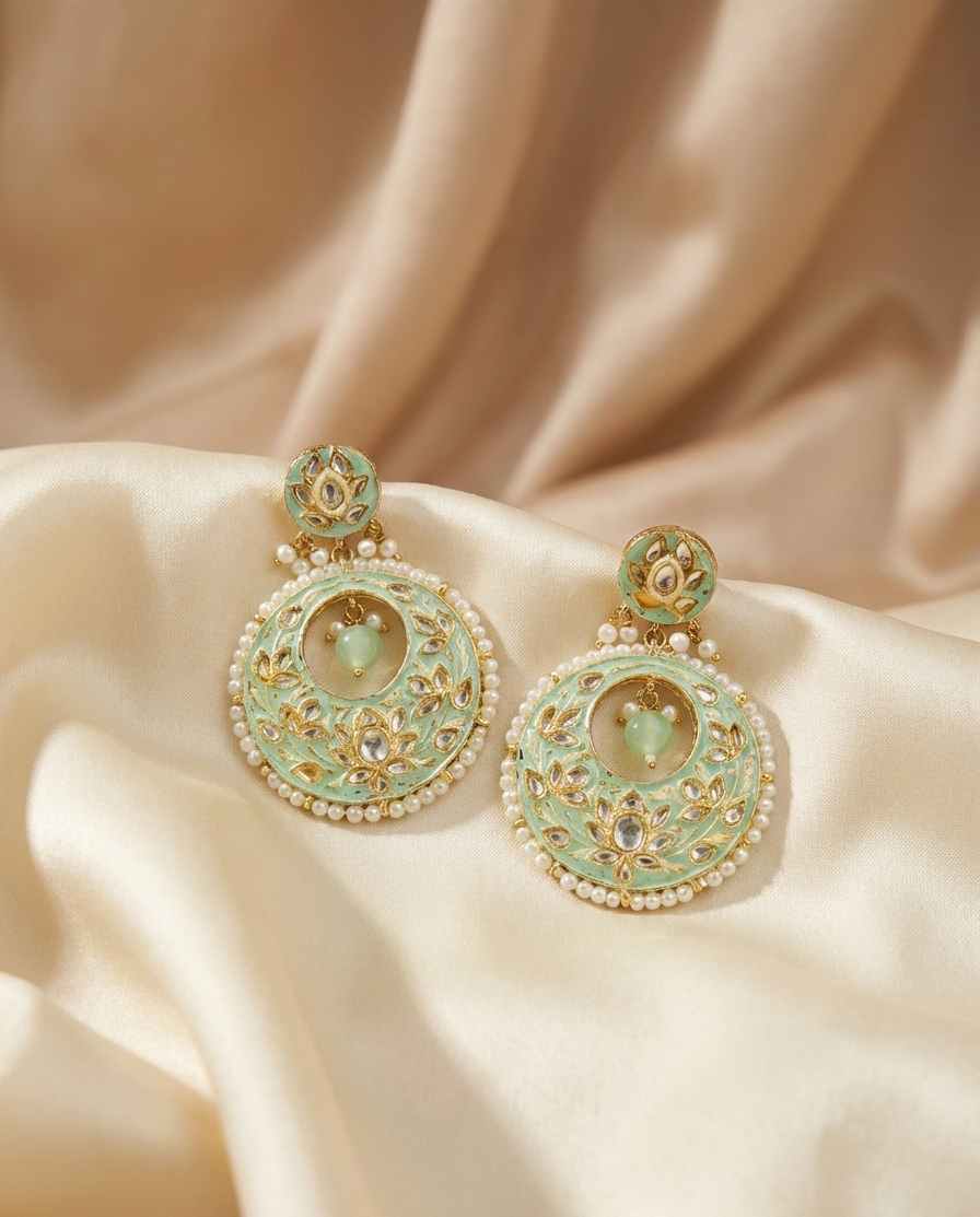 Mint Green Kundan Earrings