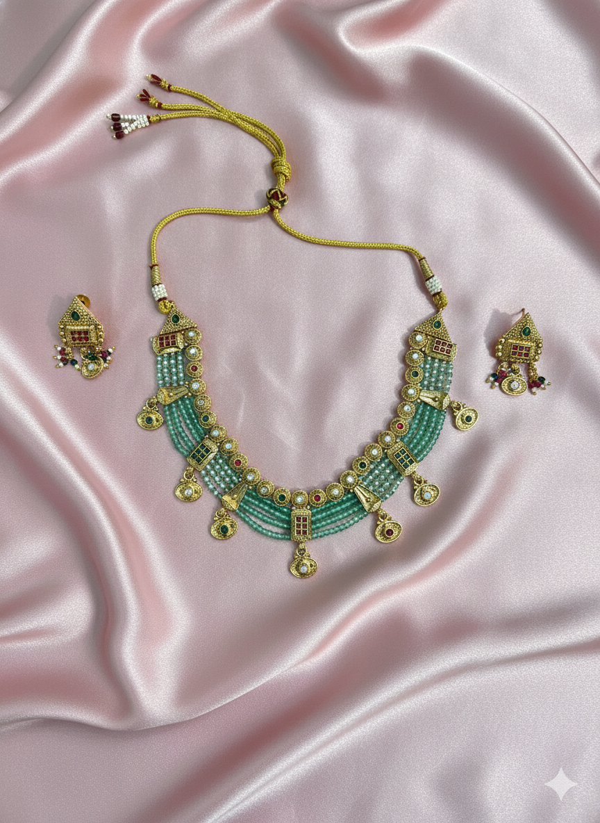 Multi-Strand Green Bead Necklace
