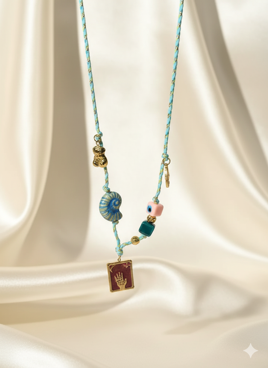 Blue Boho Evil Eye Charm Thread Necklace