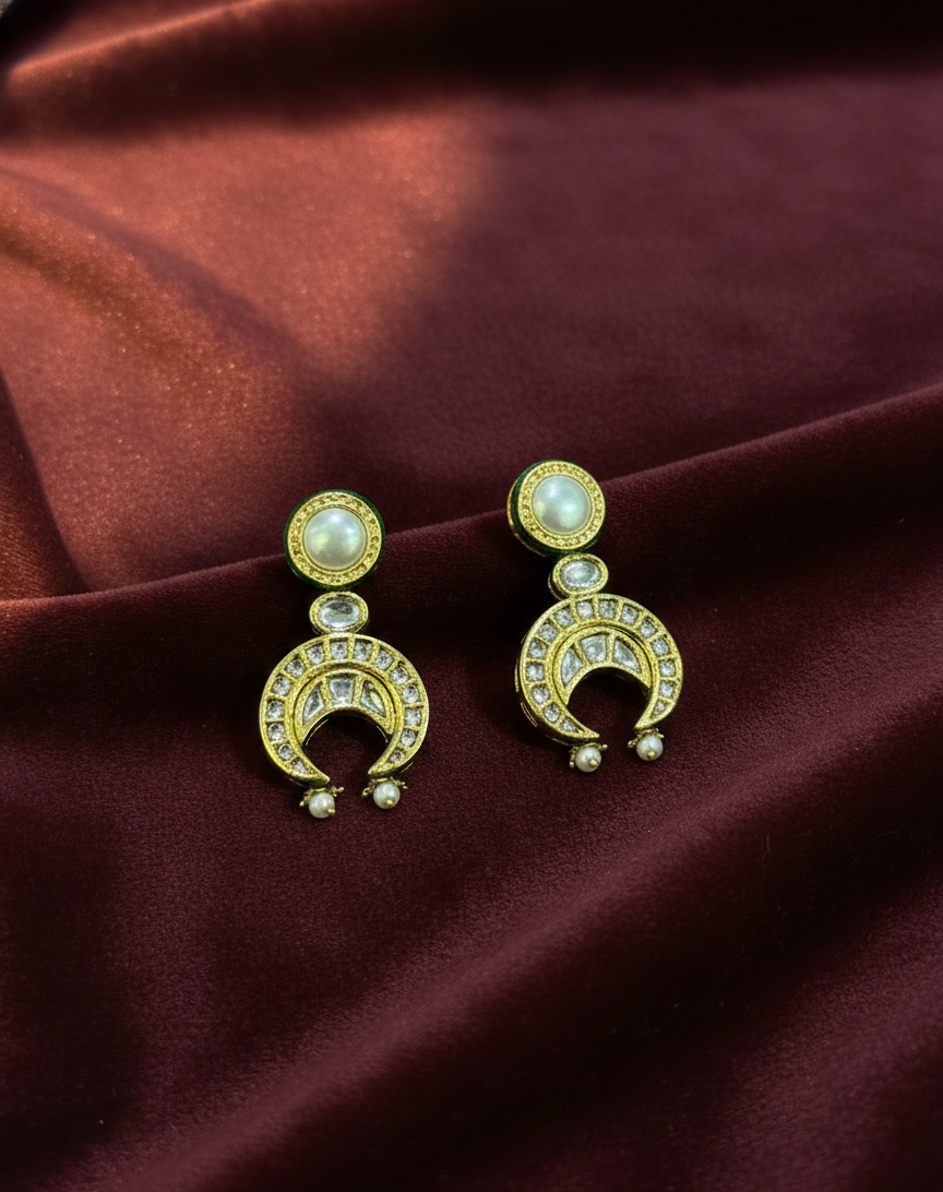 Crescent Kundan Drop Earrings