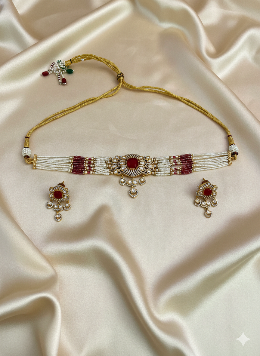 Ruby Kundan Beaded Choker Set