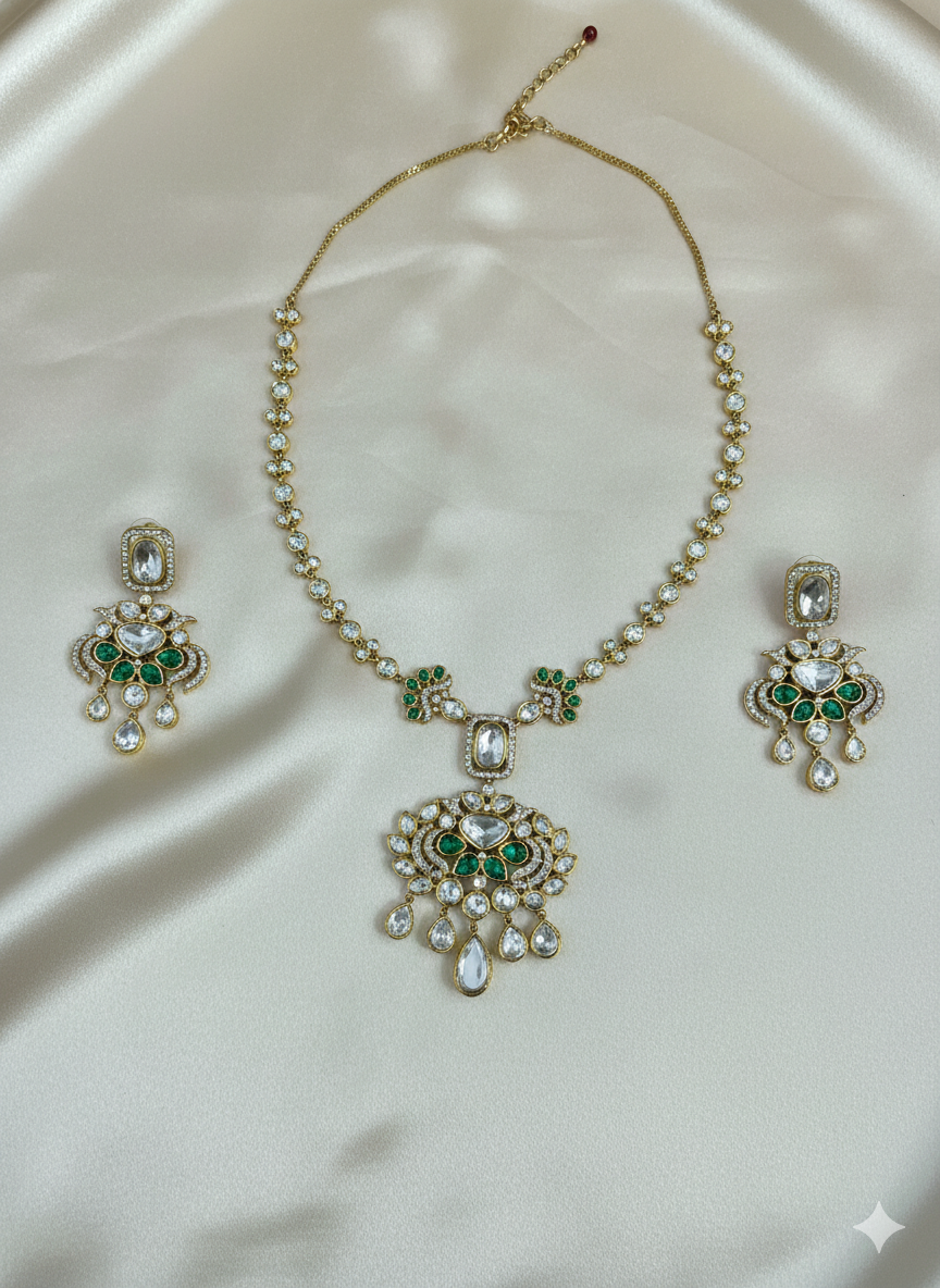 Emerald Kundan Necklace Set