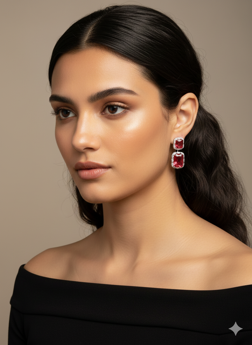 Ruby Red Cushion-Cut Earrings
