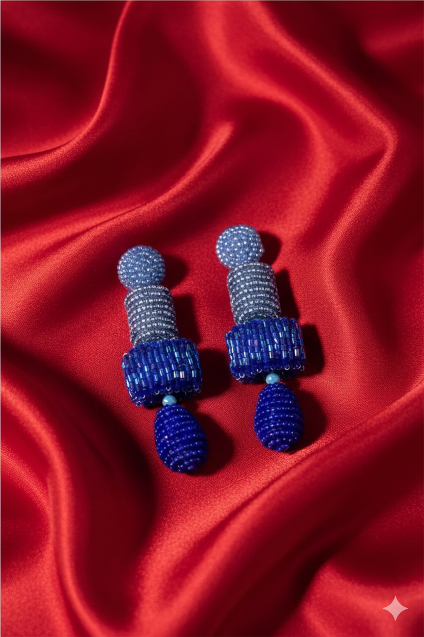 Blue Beaded Statement Earrings