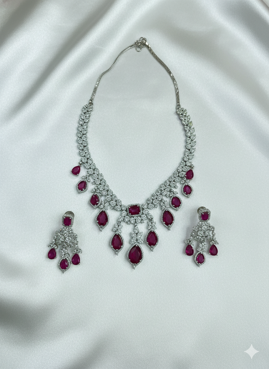 Ruby Red Diamond Choker Necklace Set