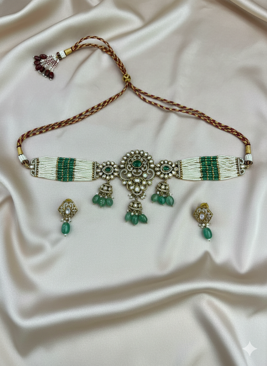 Green Kundan Beaded Set