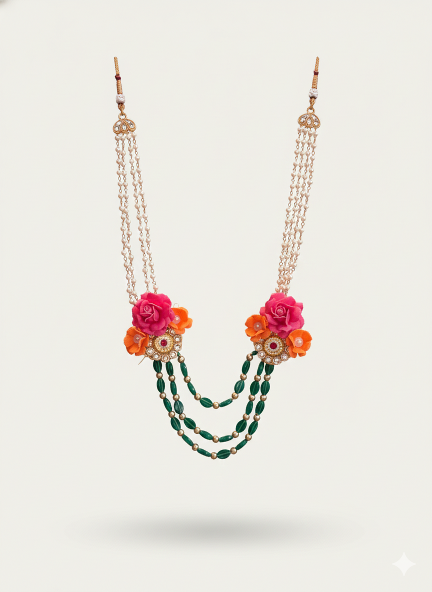 Floral Kundan Layered Bead Necklace