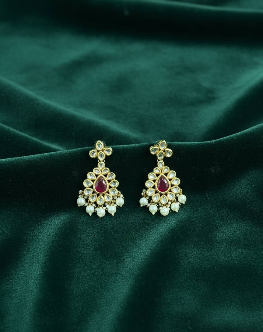 Kundan Pearl Drop Earrings