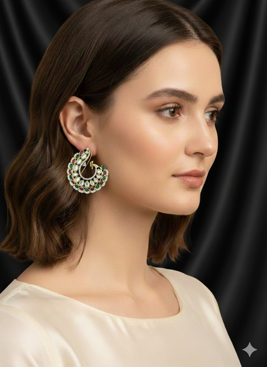 Multicolour Peacock Crescent Earrings