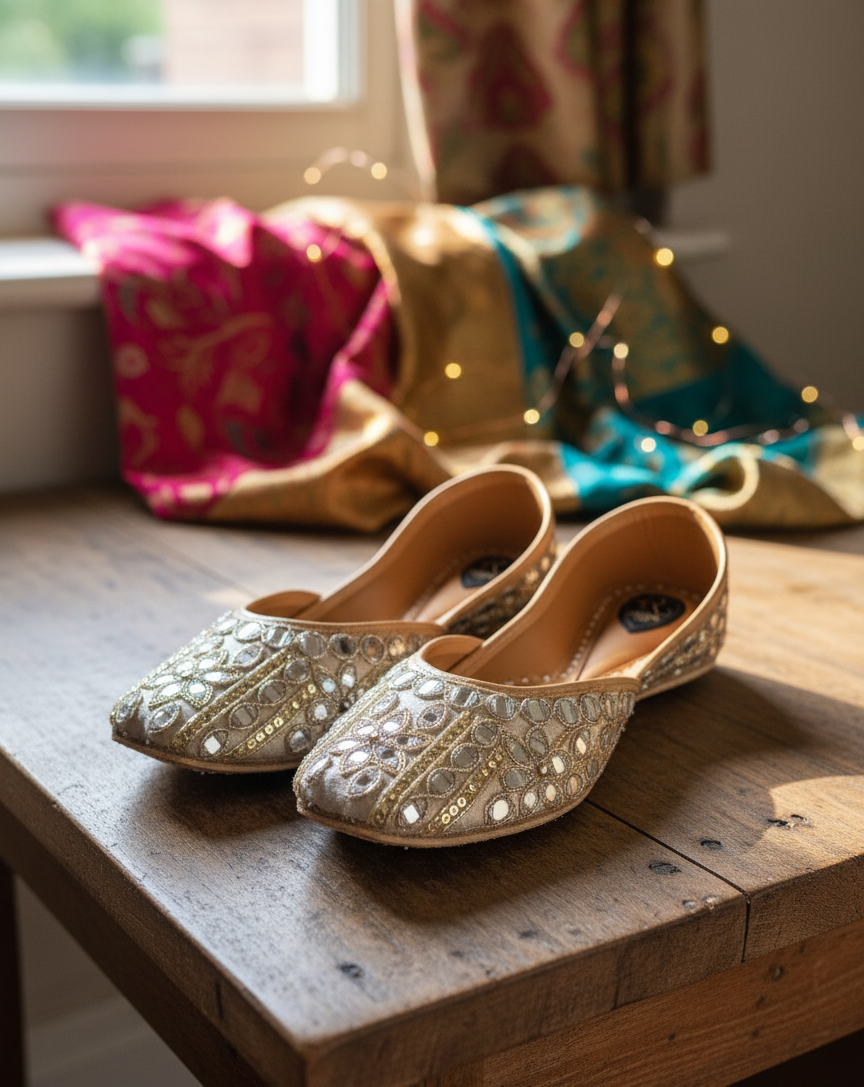 Gold and Mirror Work Embroidered Jutti