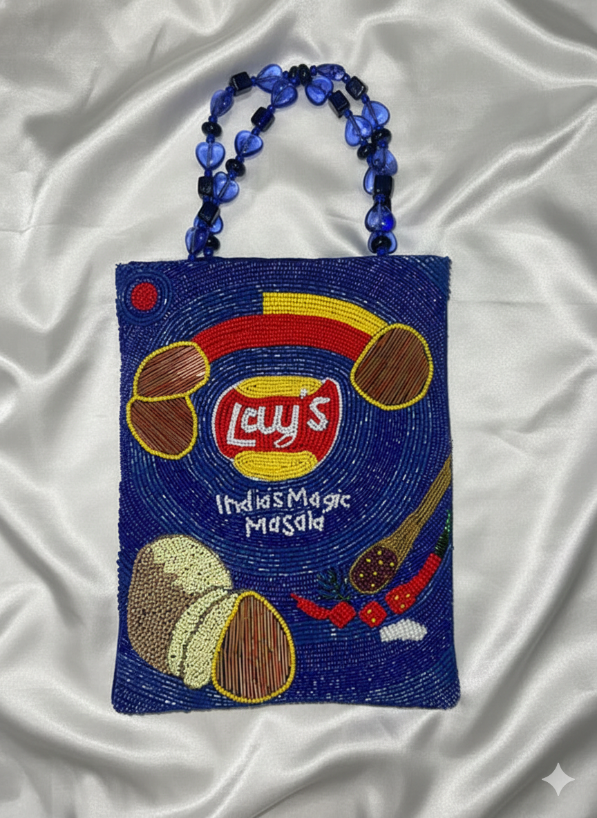 BLUE LAYS BAG WITH BEADED HANDLE