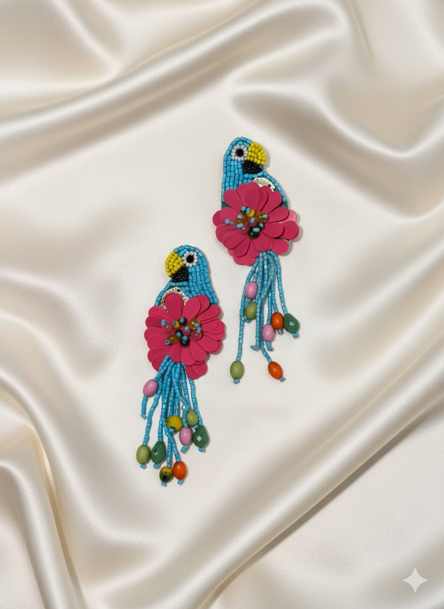 Beaded Bird Drop Earrings