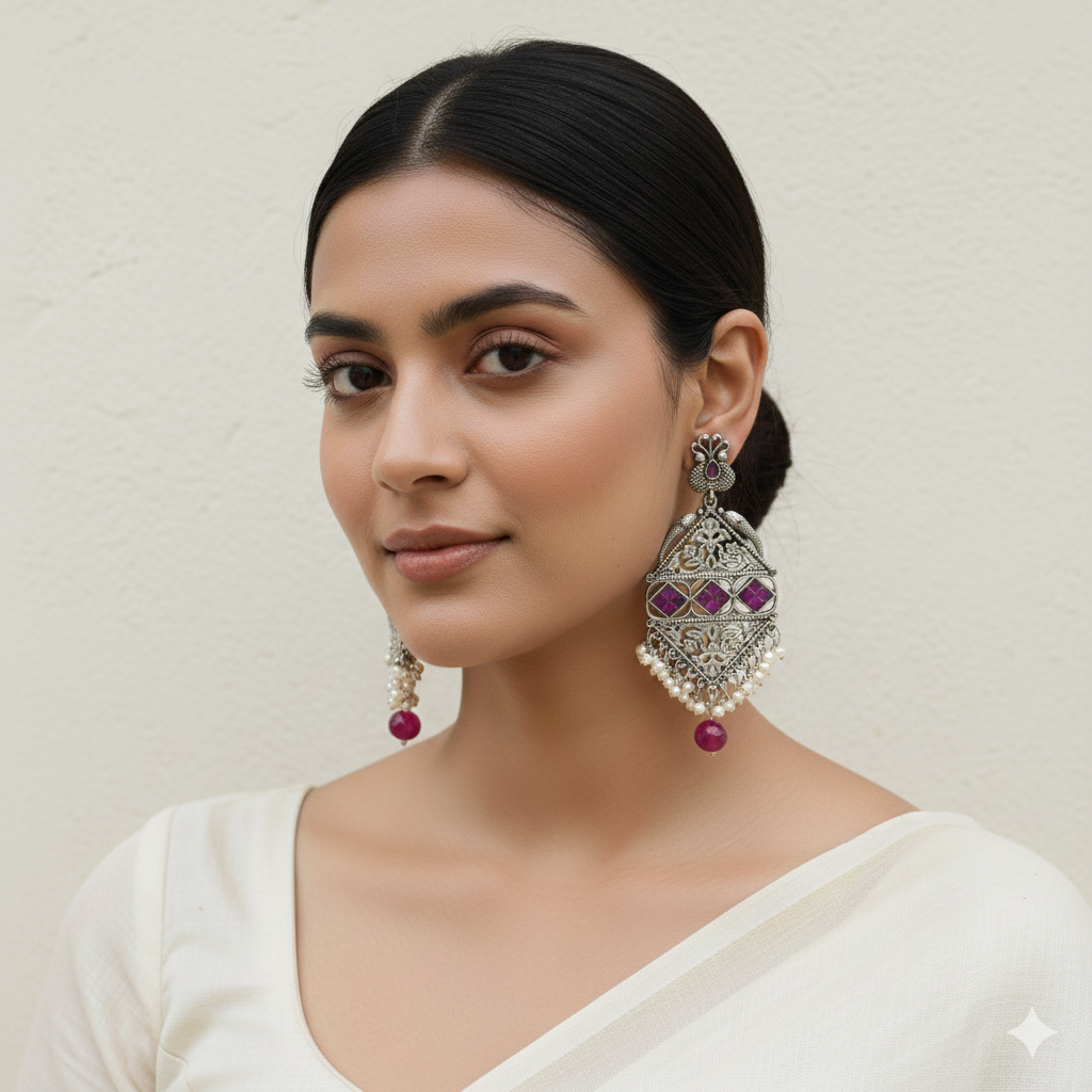 Silver Peacock Drop Earrings