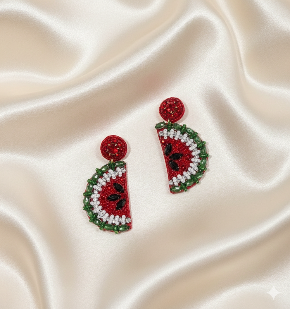 Beaded Watermelon Earrings