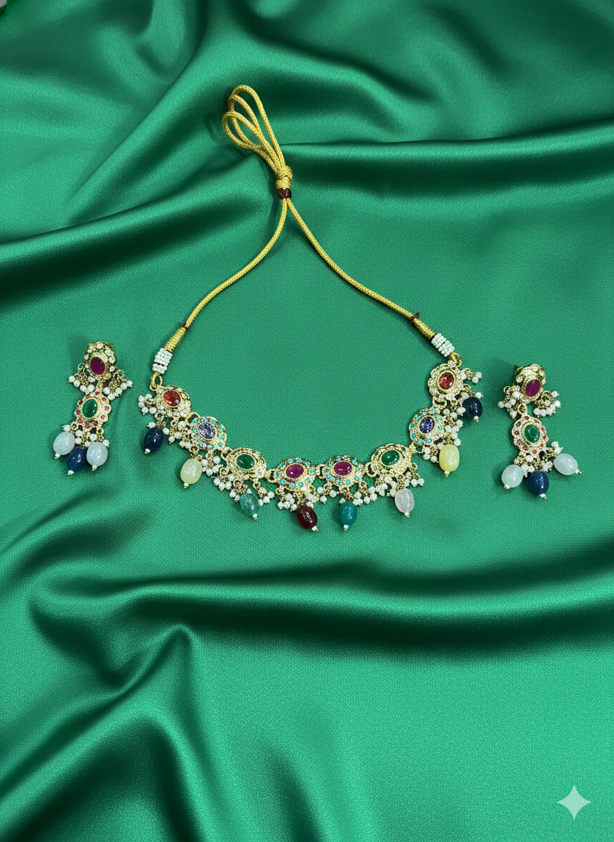 Navratna Kundan Necklace Set