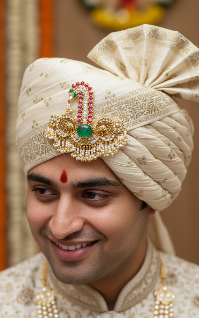 Peacock-Inspired Kundan Kalgi 