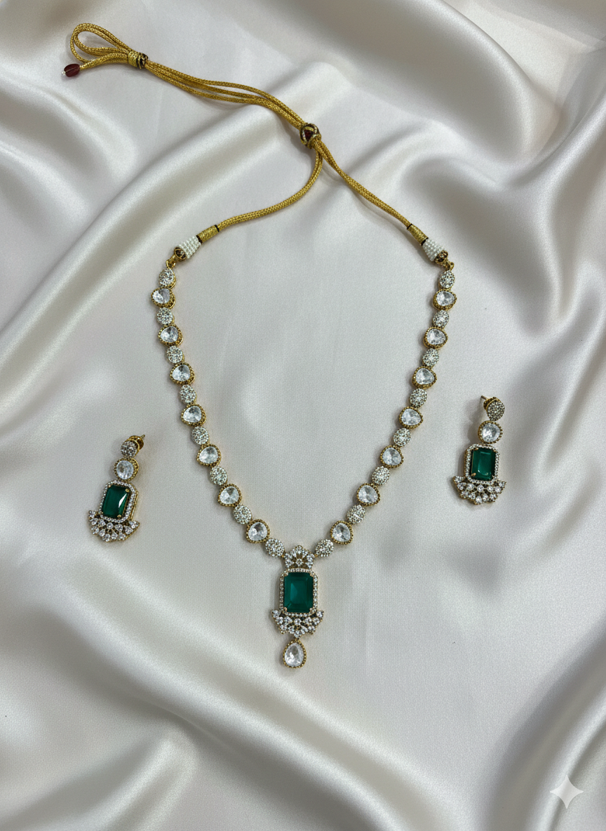 Rectangle Kundan Necklace Set