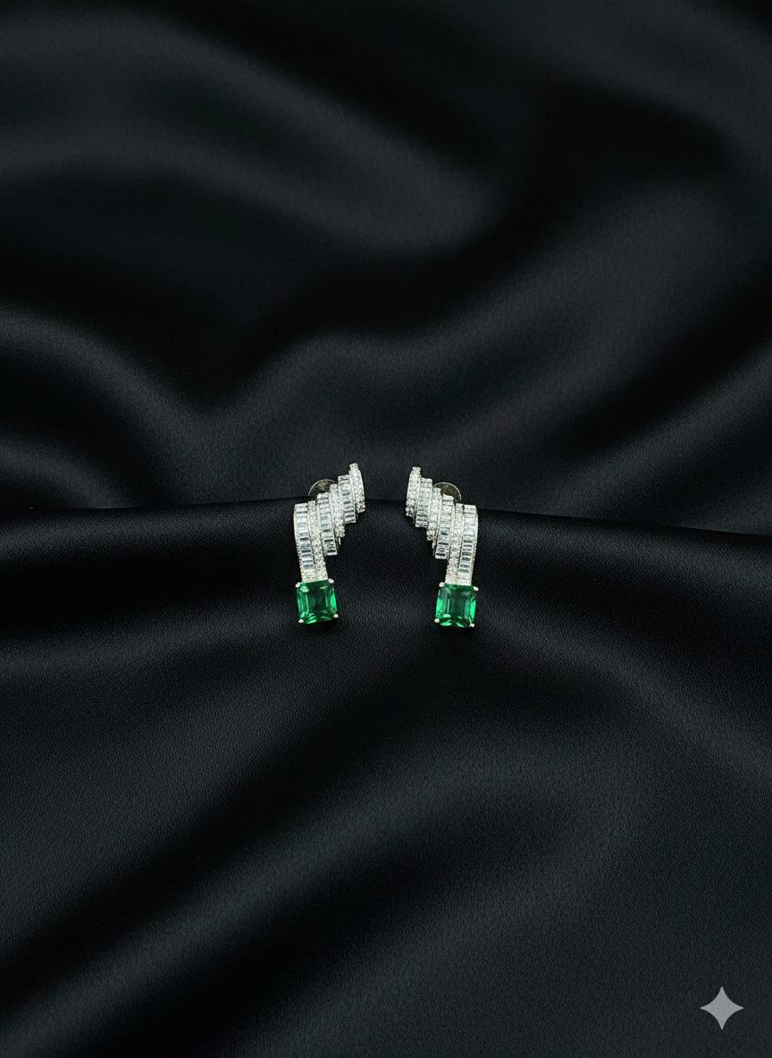 Green Stud Crystal Earrings
