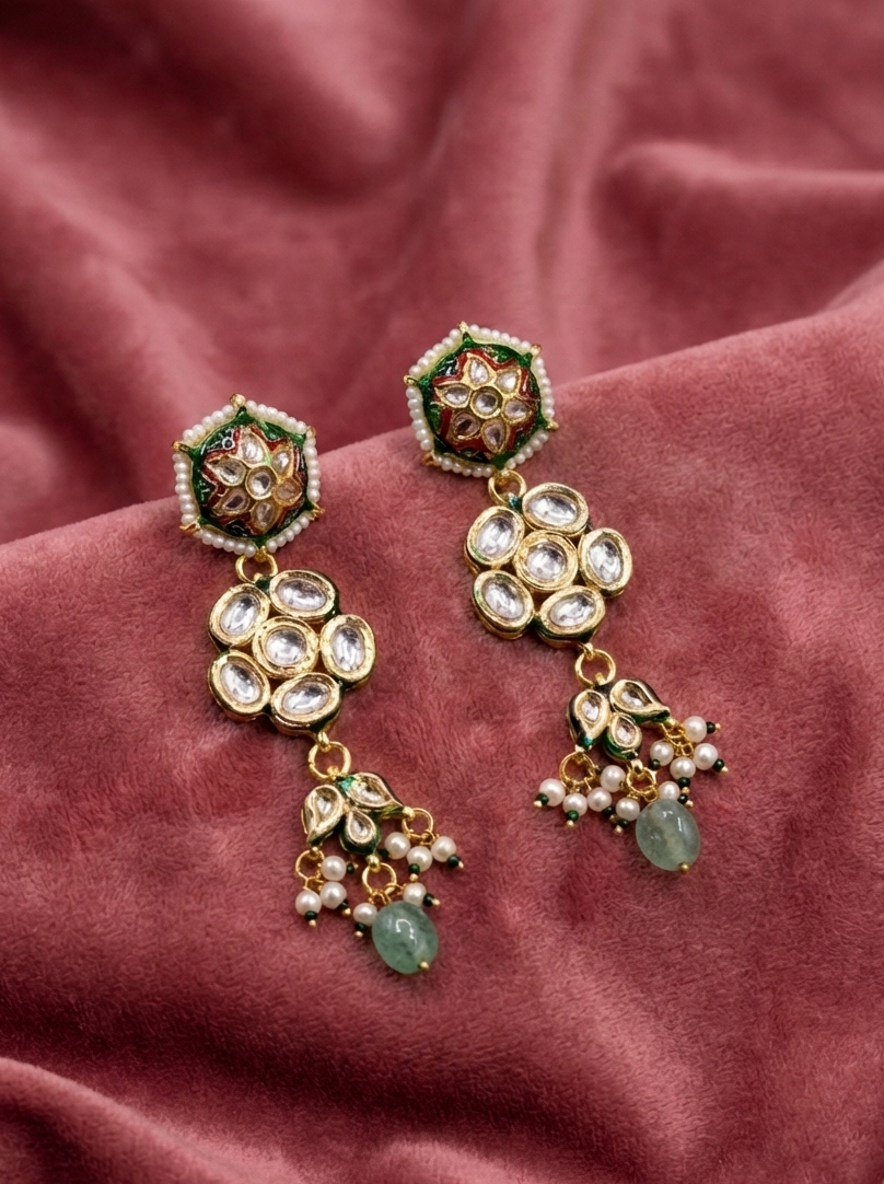 Kundan Meenakari Drop Earrings
