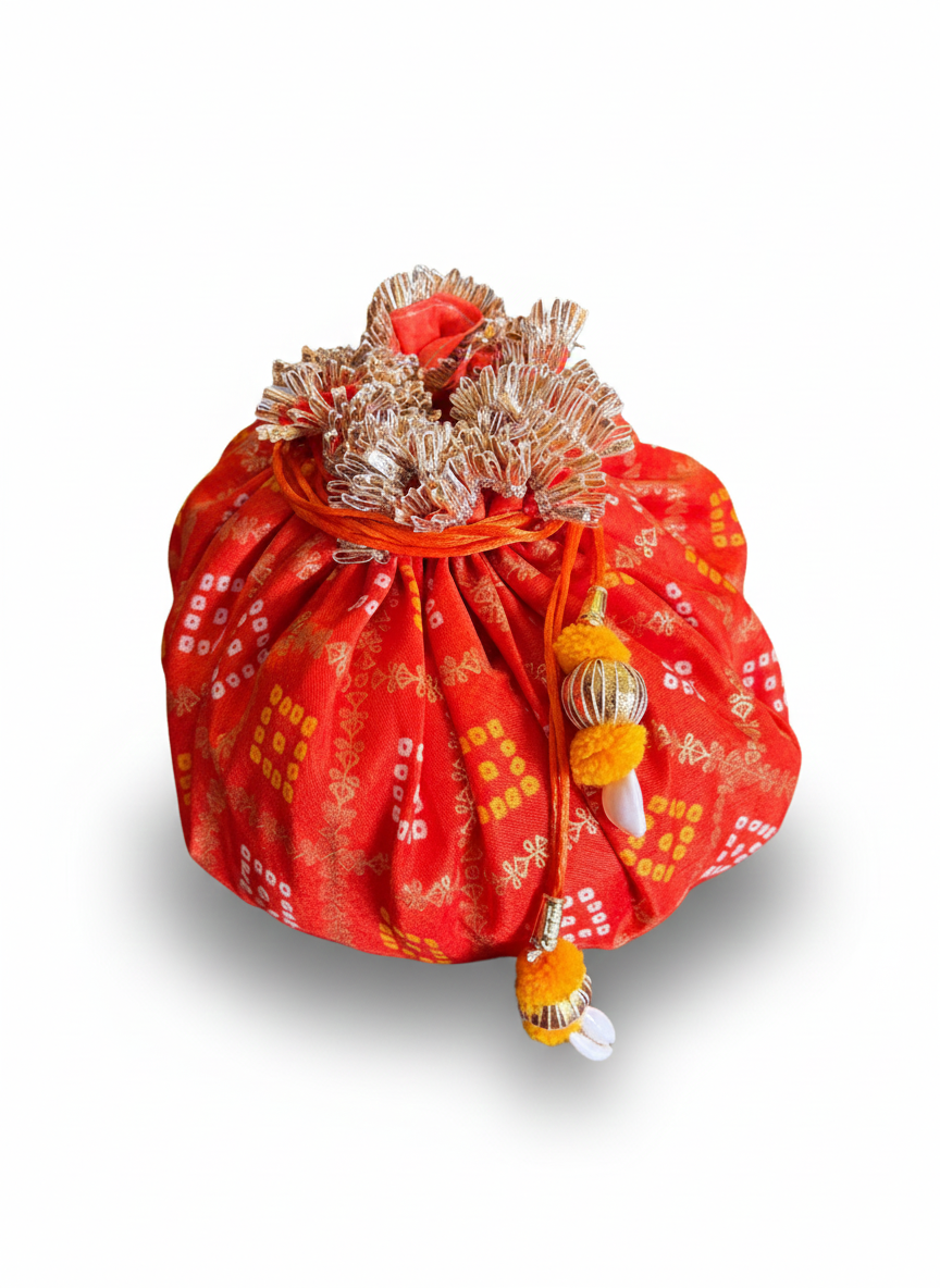 Orange Thaalposh cum Scrunchy Potli