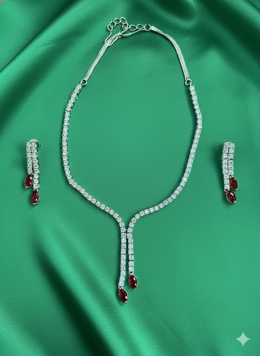 Ruby Drop Diamond Lariat Necklace Set