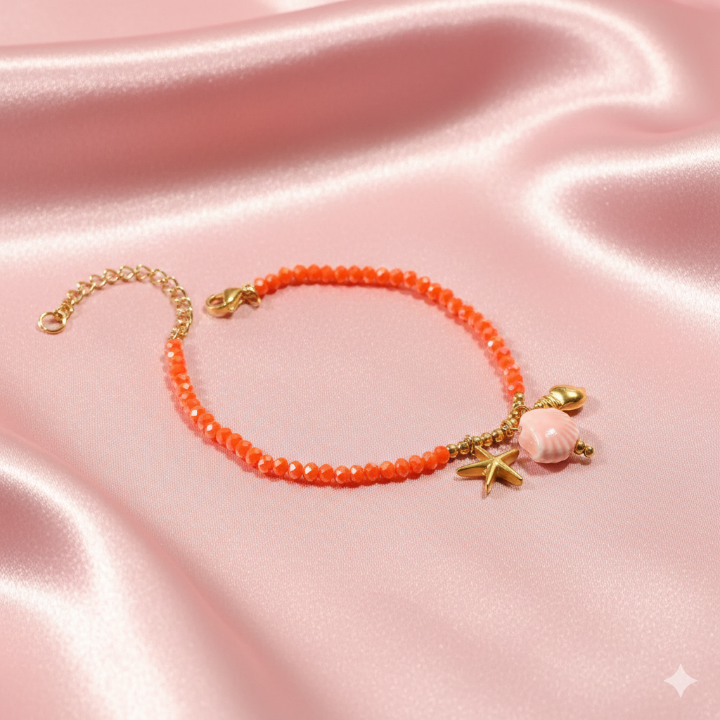 Coral Charm Beaded Bracelet