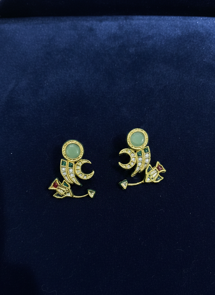 Crescent Motif Stud Earrings