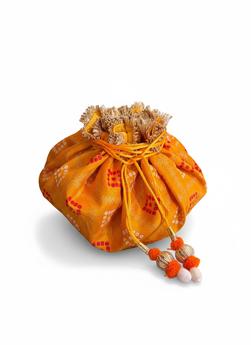 Yellow Thaalposh cum Scrunchy Potli 