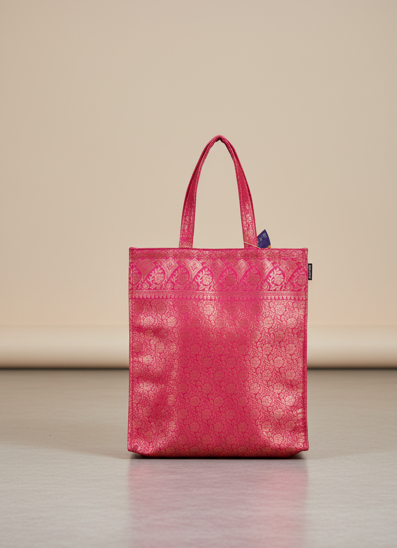 Pink Benarsi Silk Hamper Bags