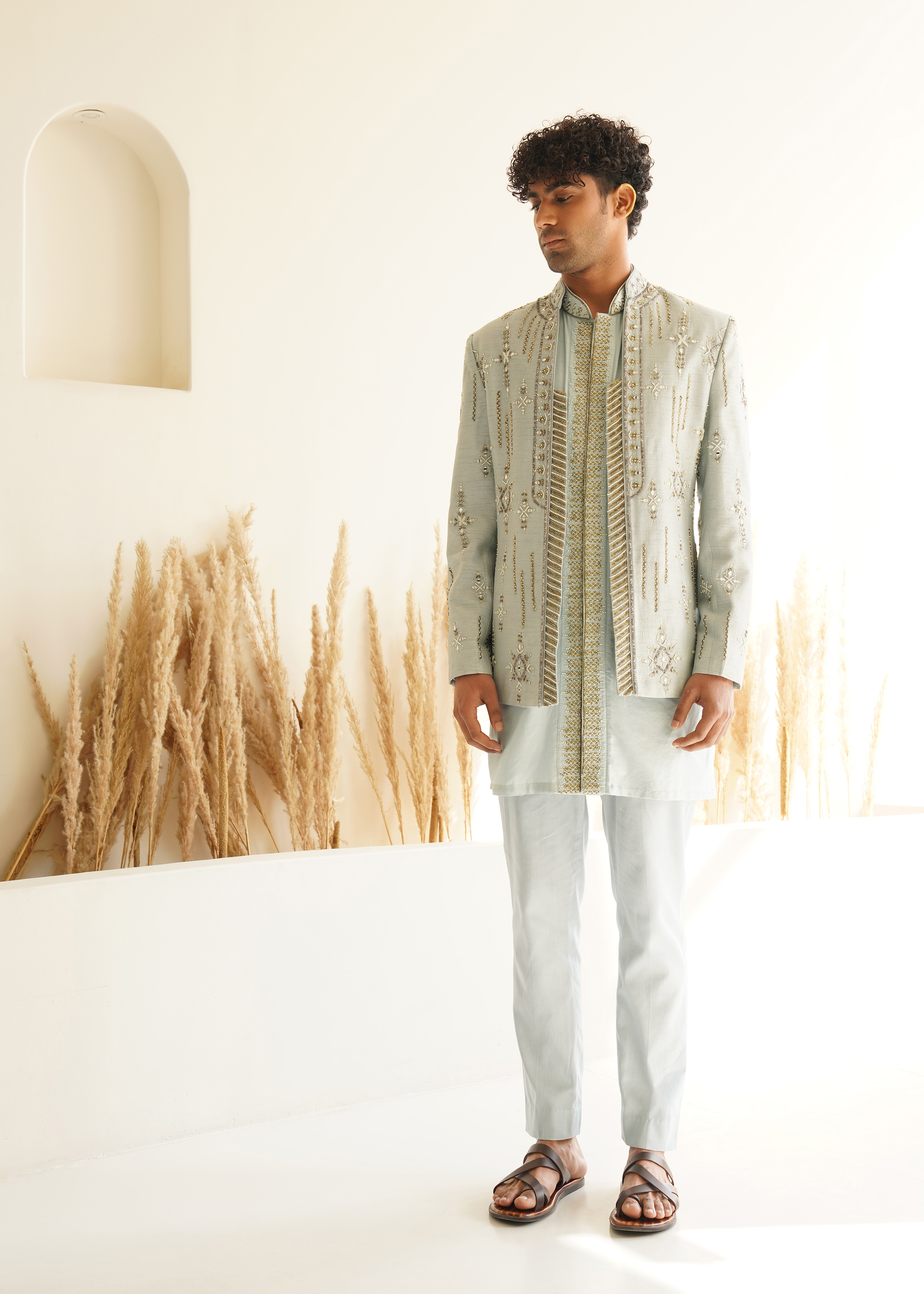 Powder Blue Indo-Jacket Set