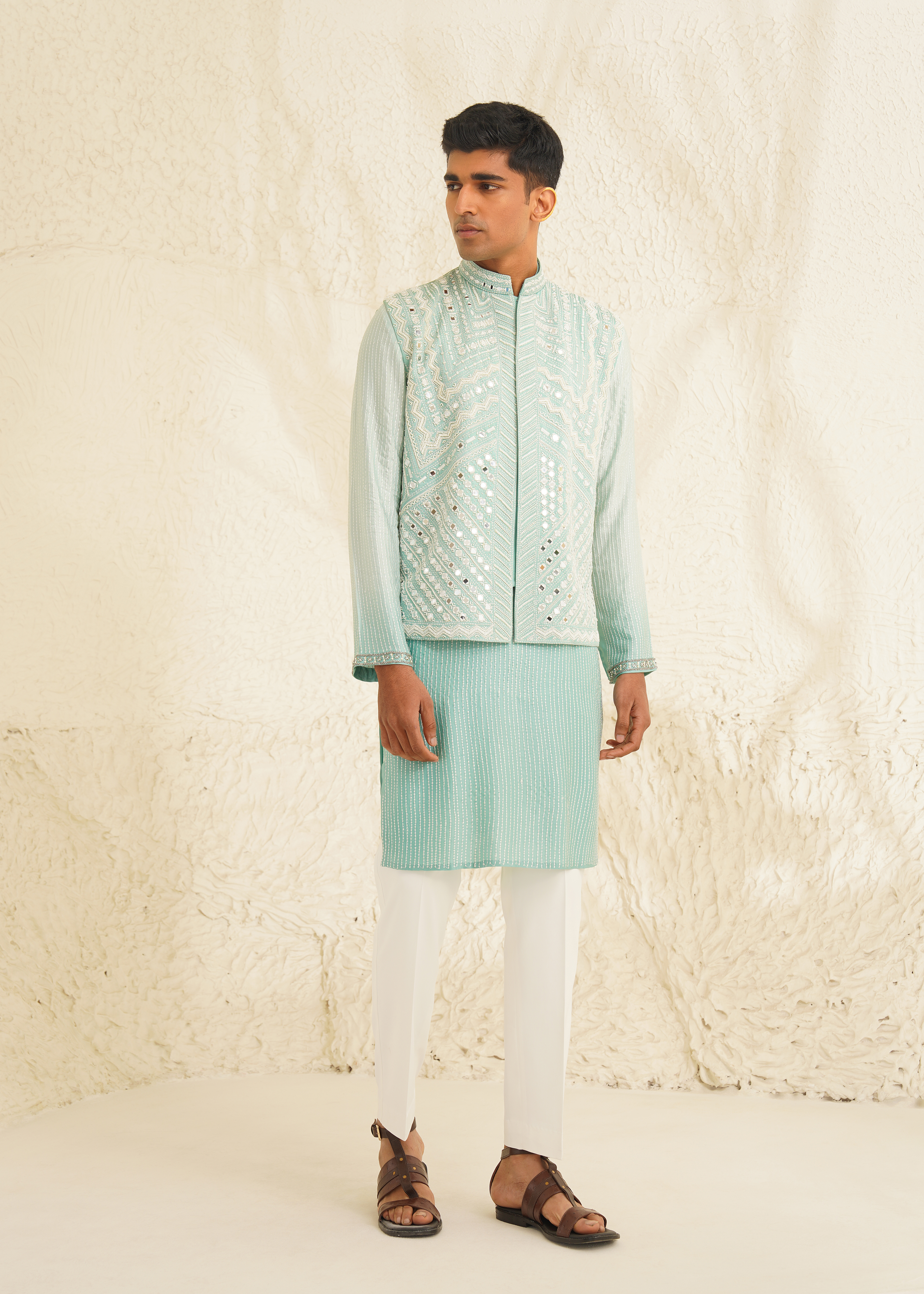 Cyan Waist Coat Set