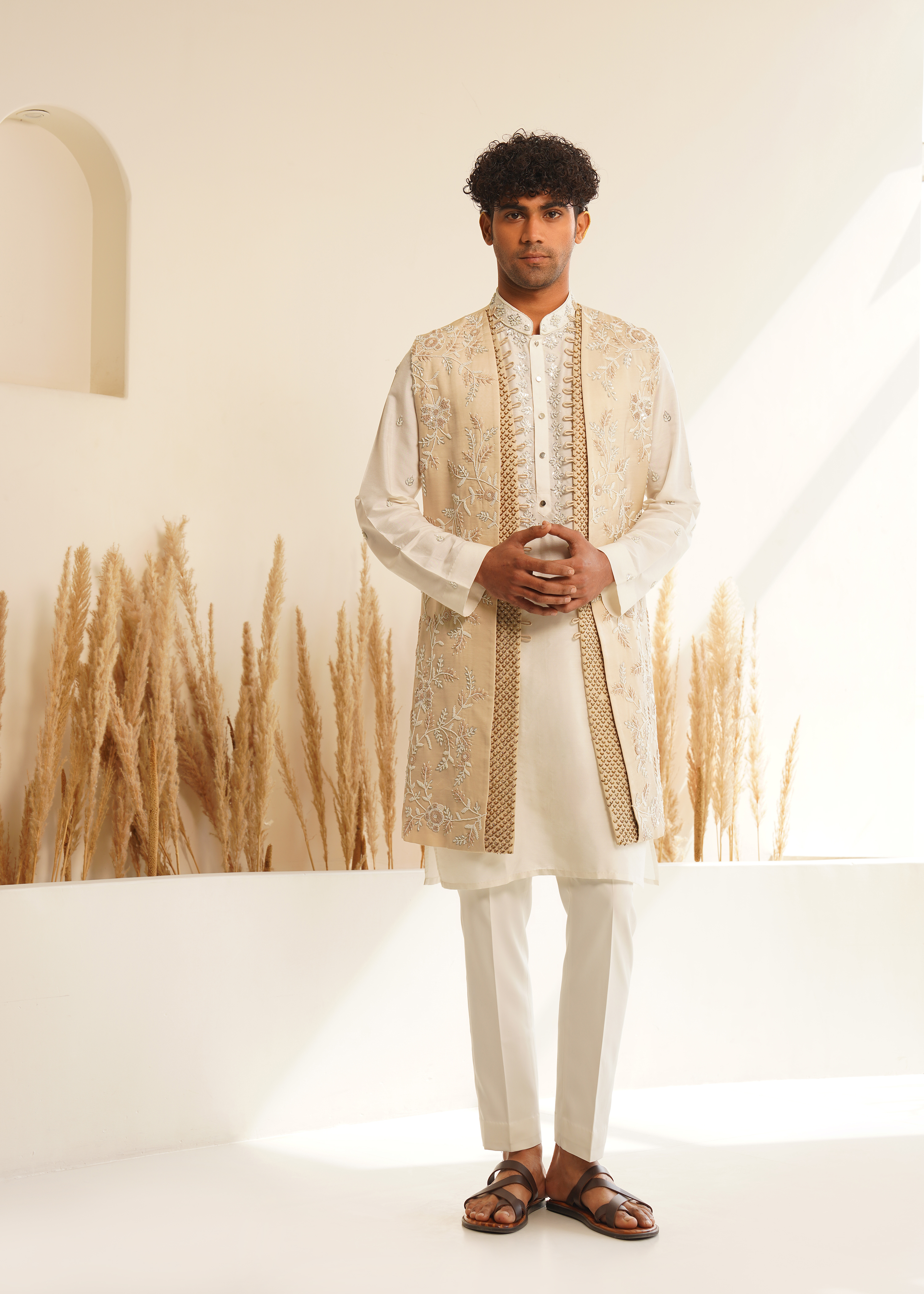 Beige Indo-Jacket Set