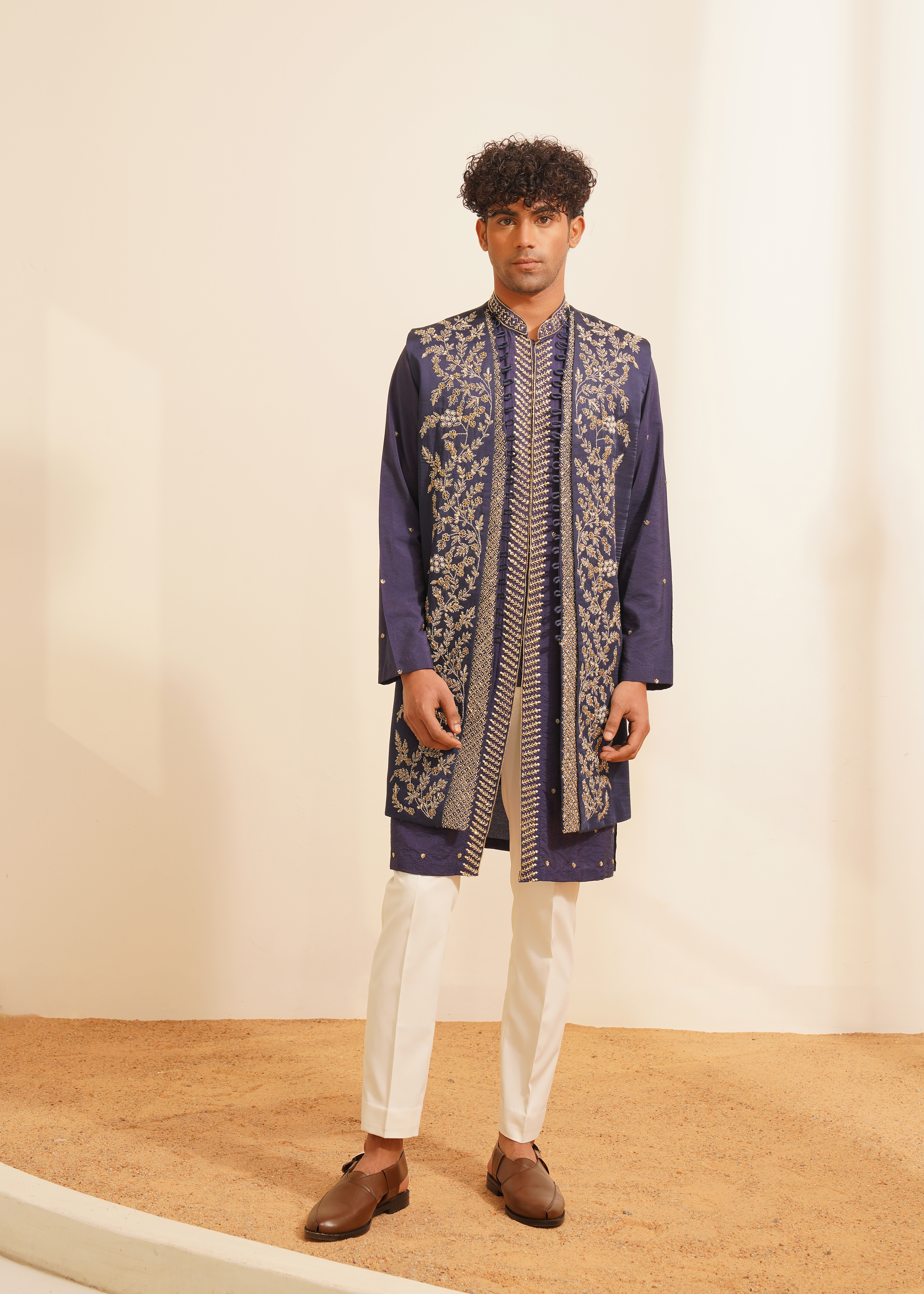 Navy Blue Indo-Jacket Set