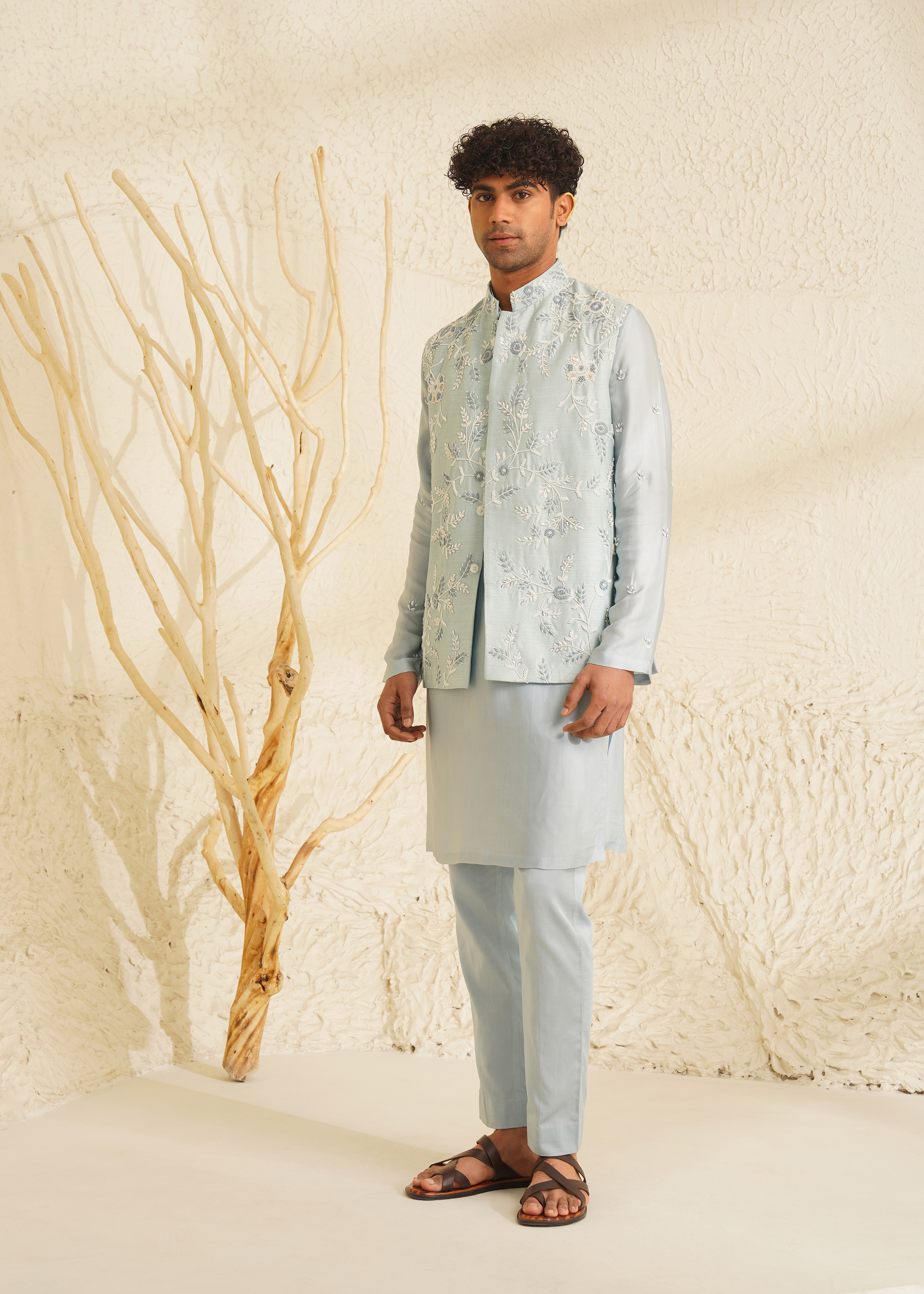 Powder Blue Waist Coat Set