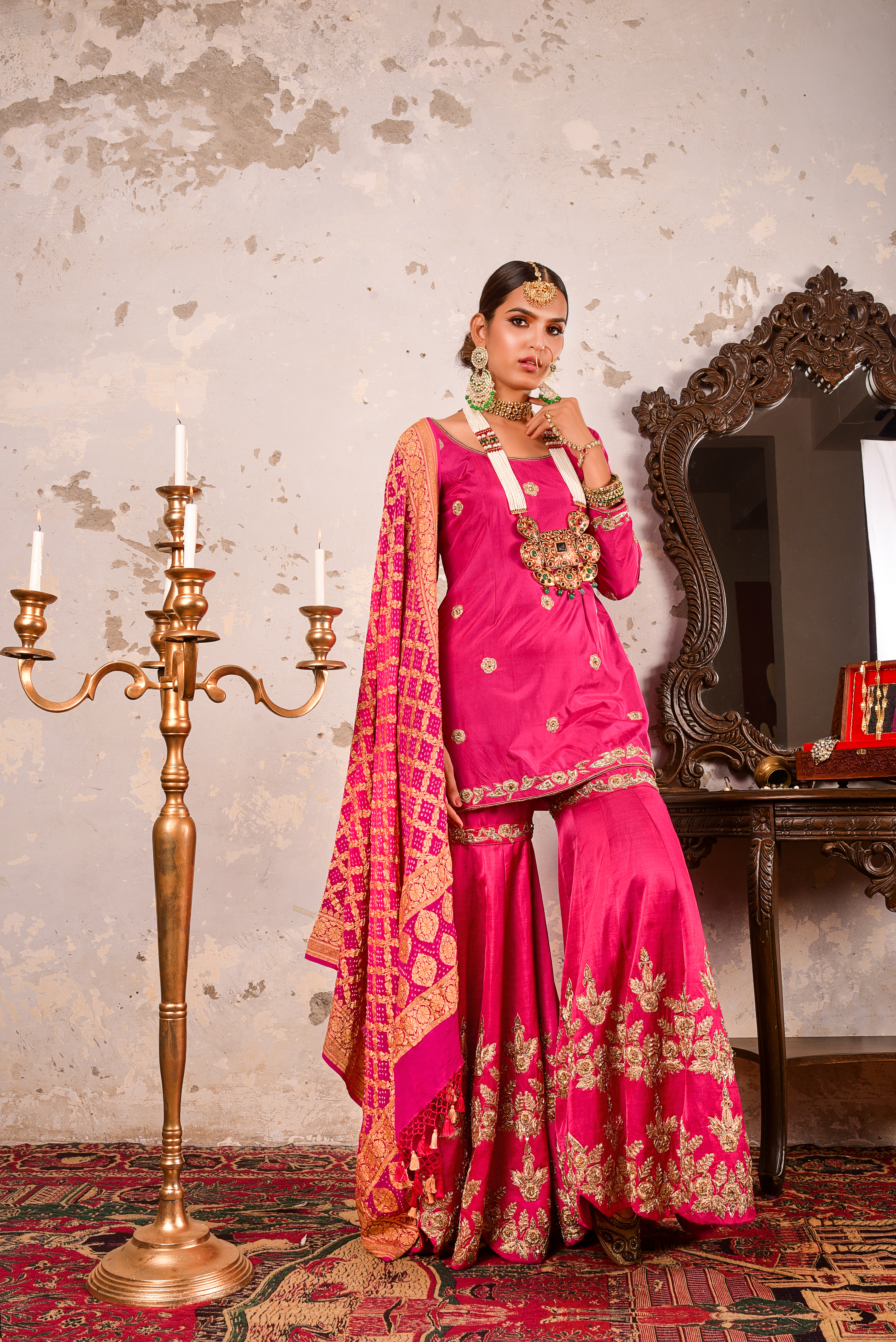Aleena((Pink Sharara Zardozi Based)