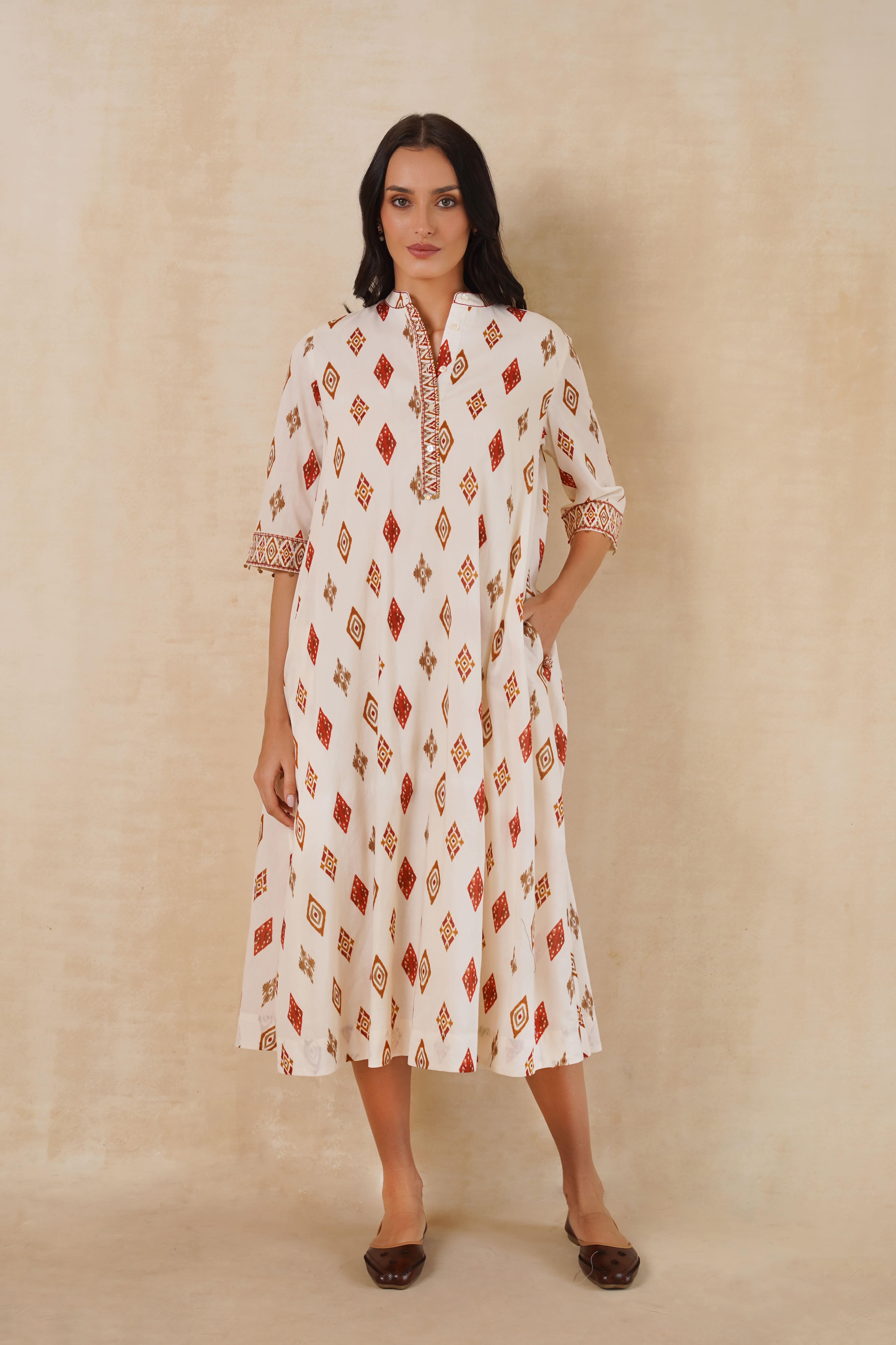 Ivory Ikat Midi Dress