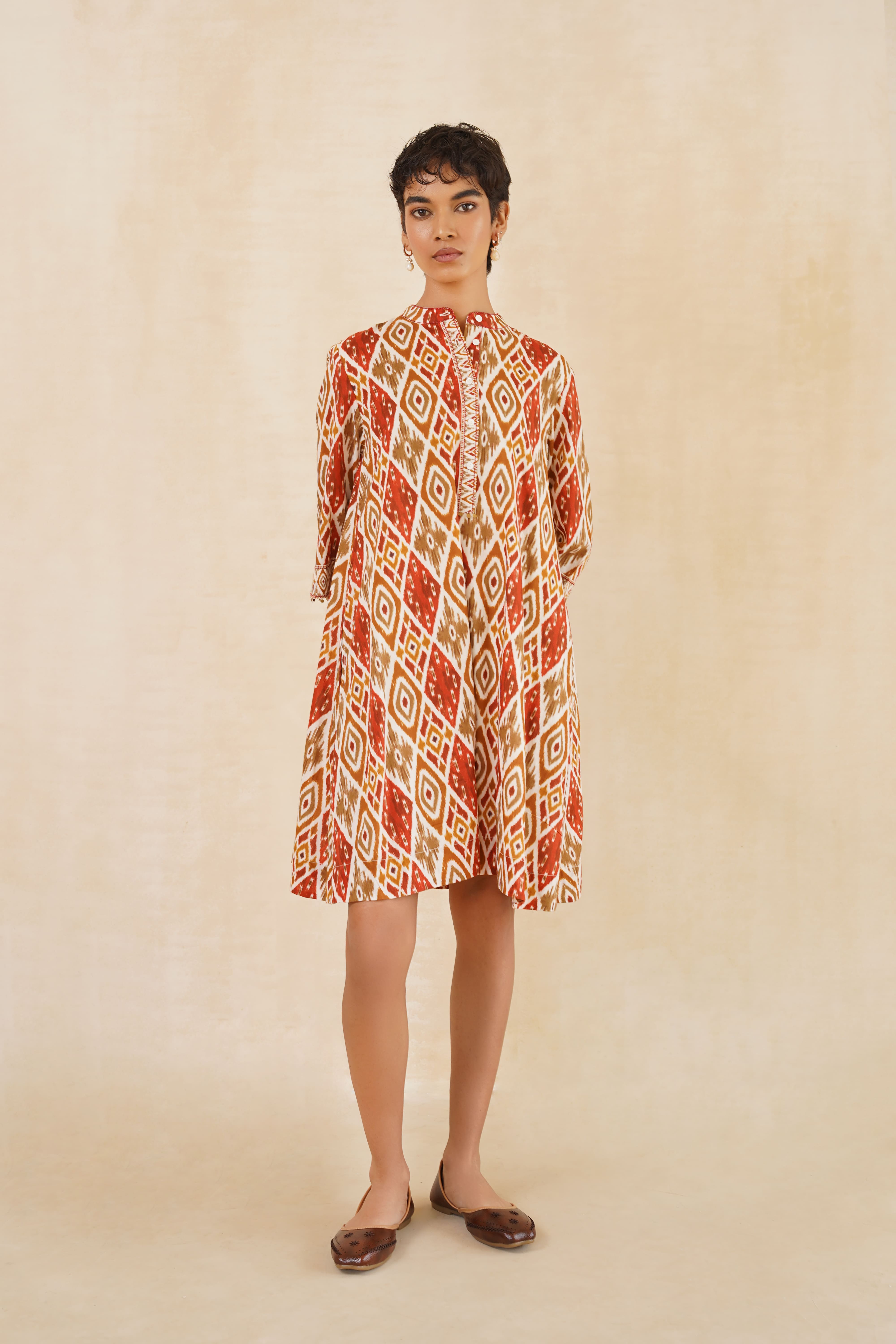 Rust Ikat Mini Dress