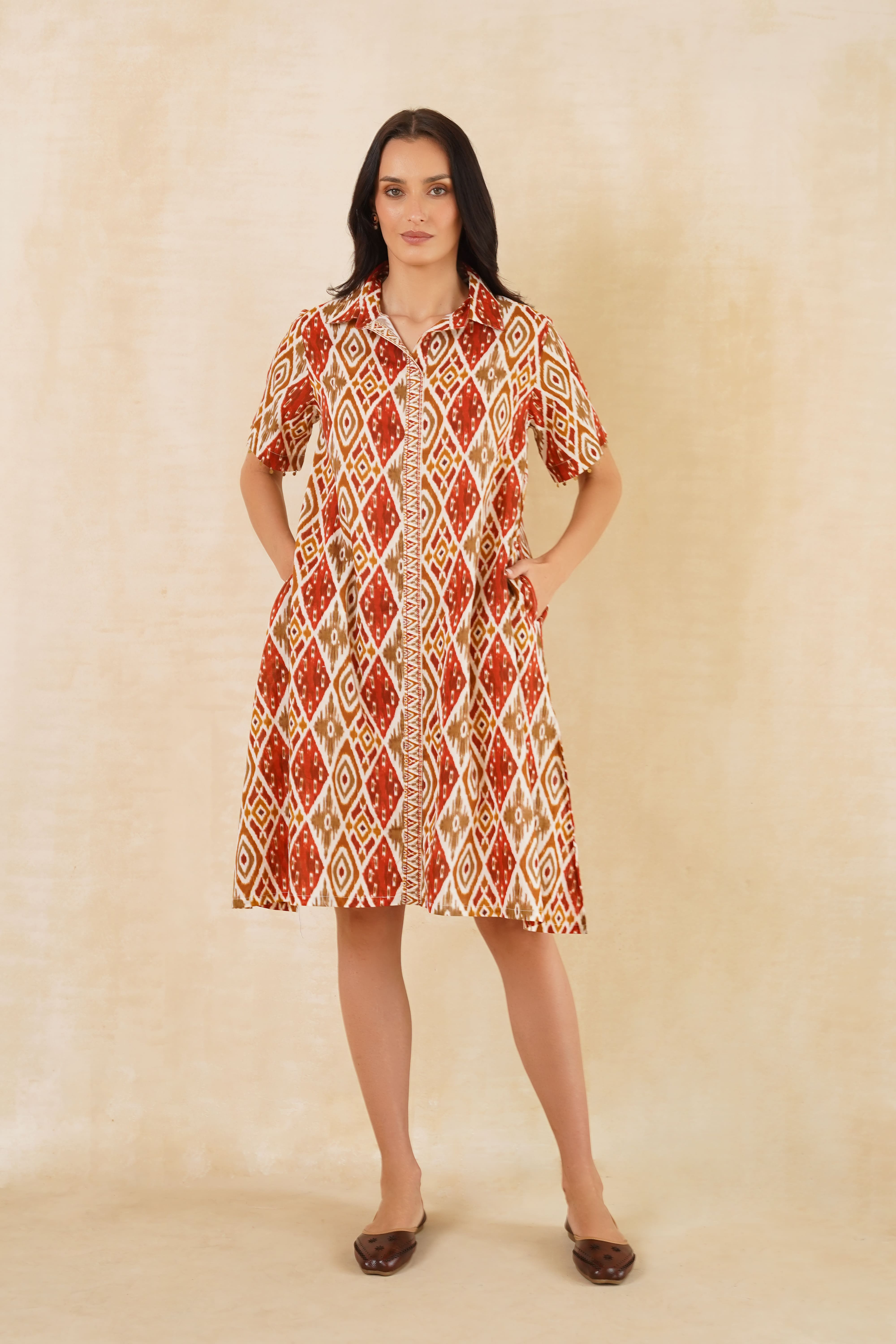Rust Ikat Shirt Dress