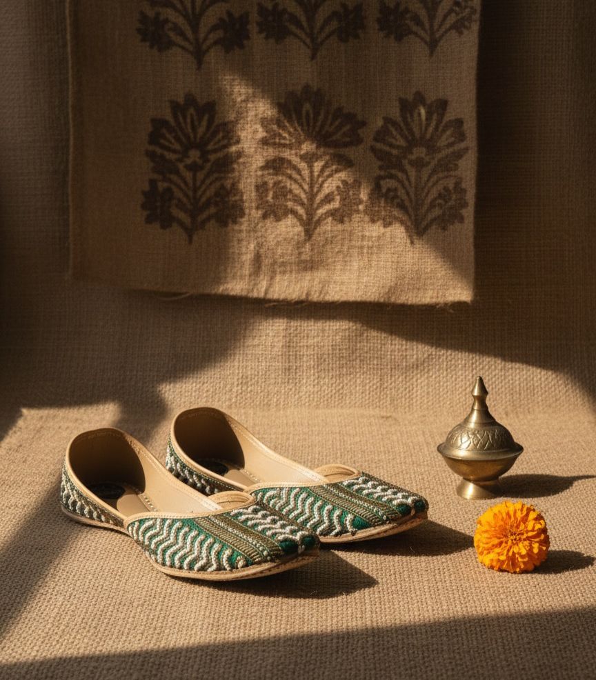 Green Regal Zari-Pearl Jutti