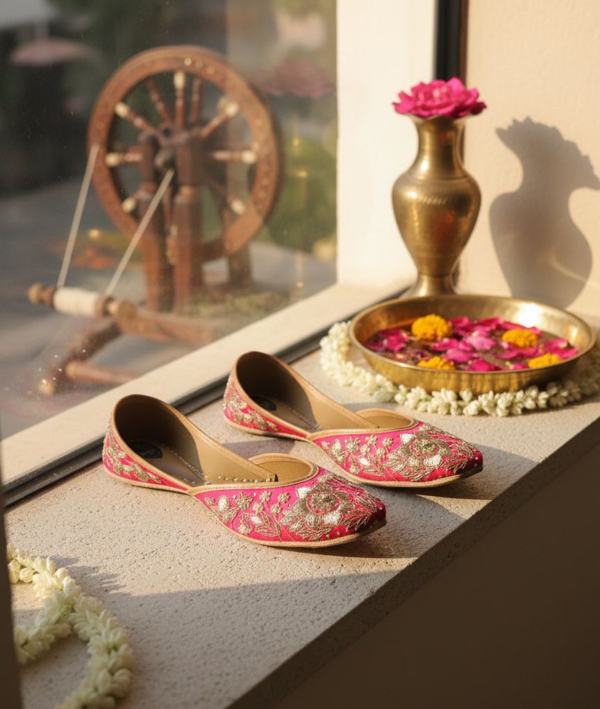 Majestic Rani Pink & Gold Zari Jutti